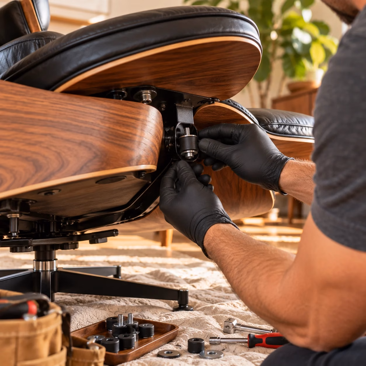 Replacing a rubber shock mount on a mid-century lounge chair