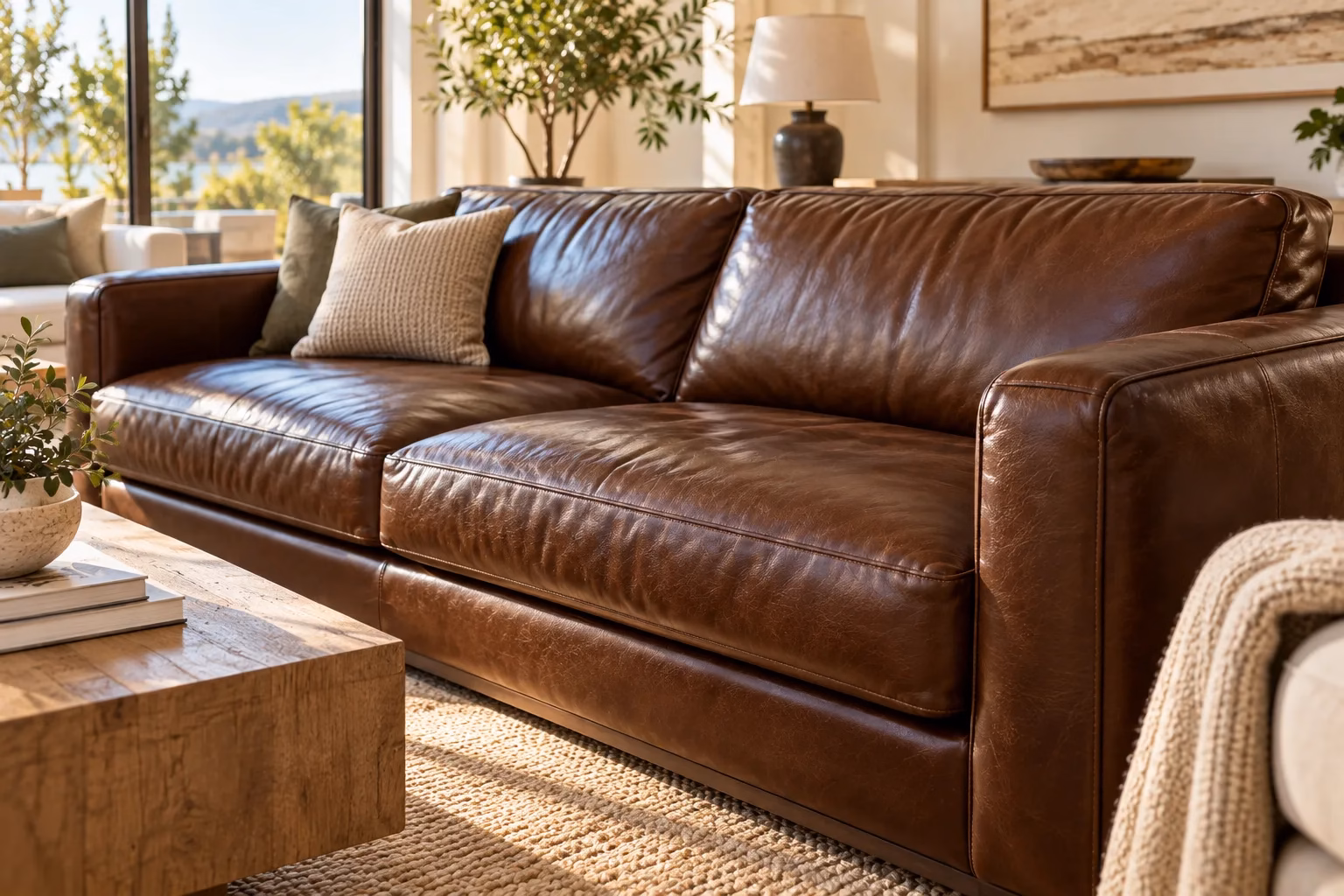 Espresso-brown recolored leather sofa