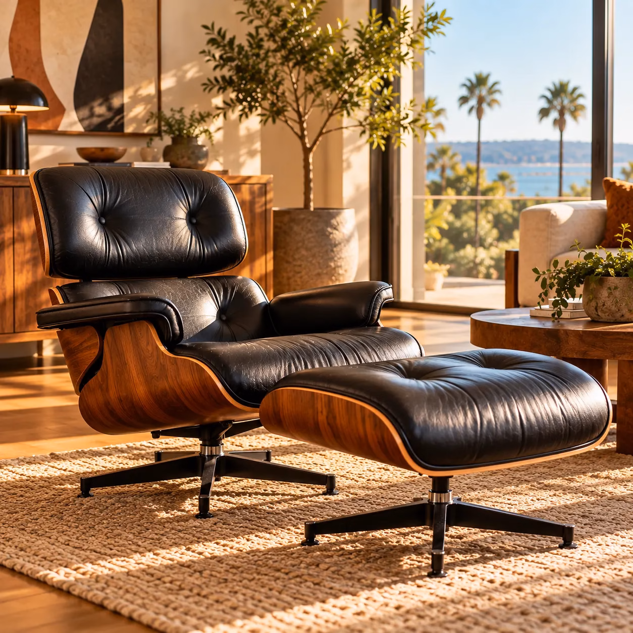Restored mid-century lounge chair and ottoman