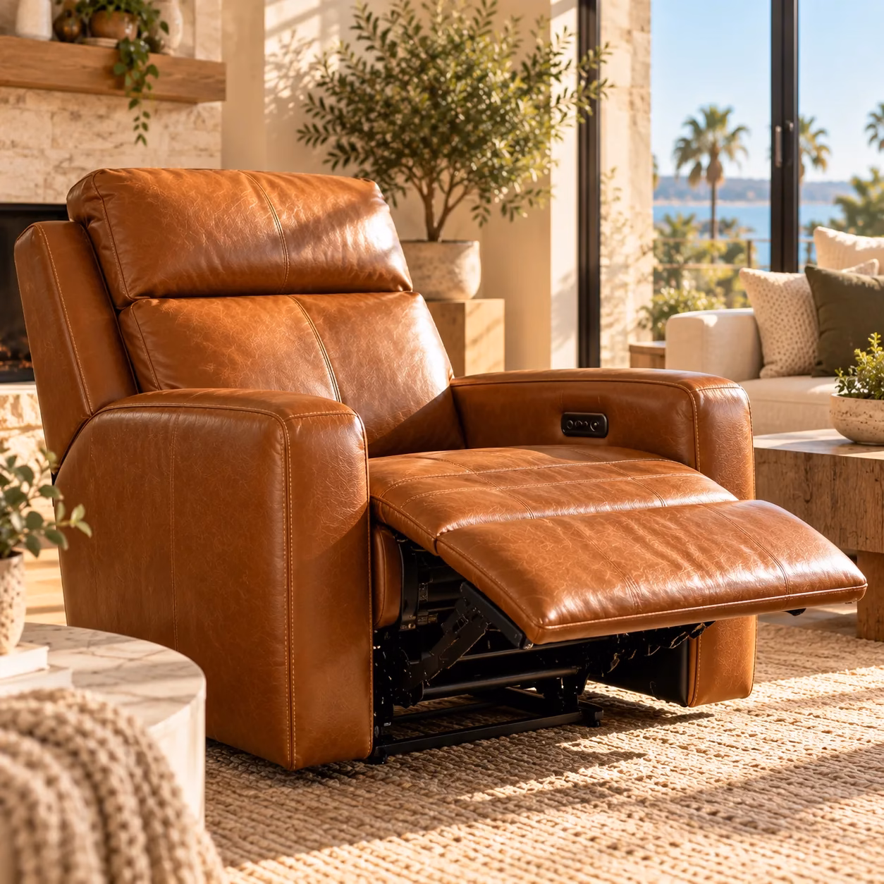 Recolored cognac leather recliner
